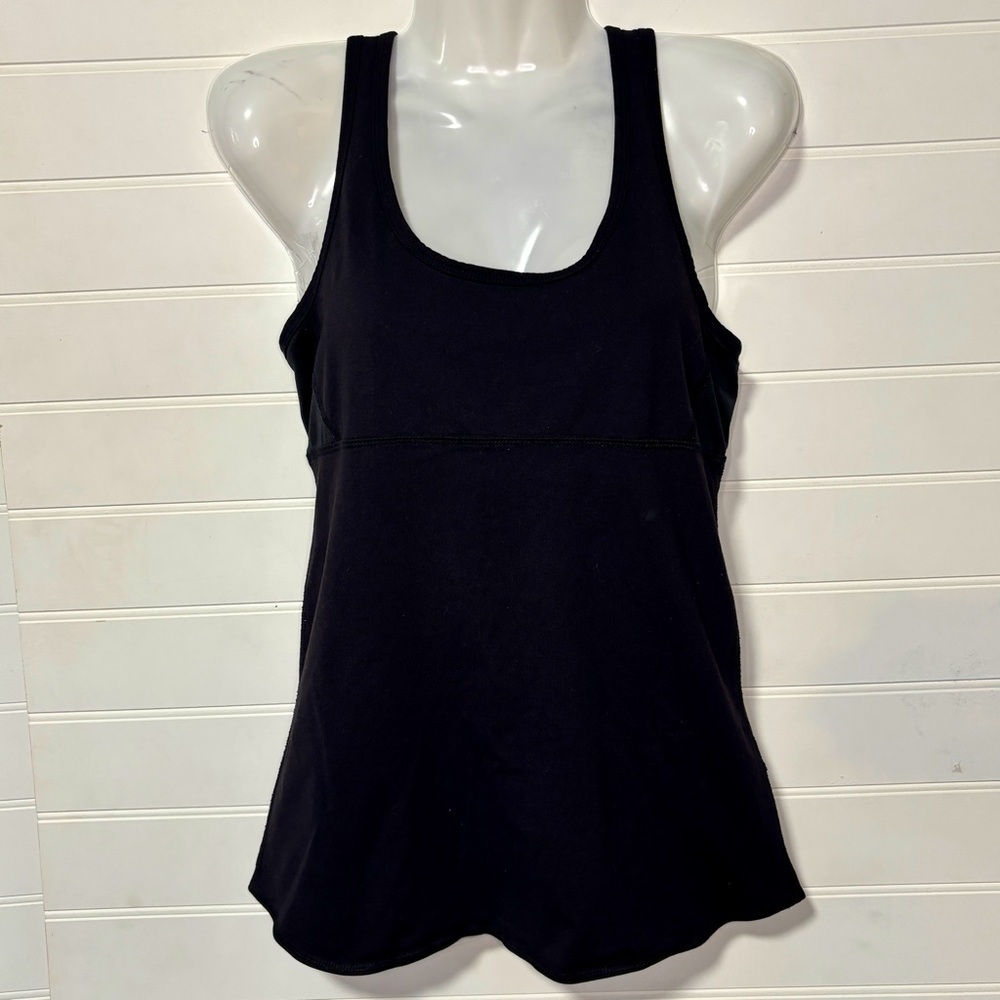 Tuff Athletic Black Yoga Tank Top ~ Size Small ~ Razor Back, curved hem.